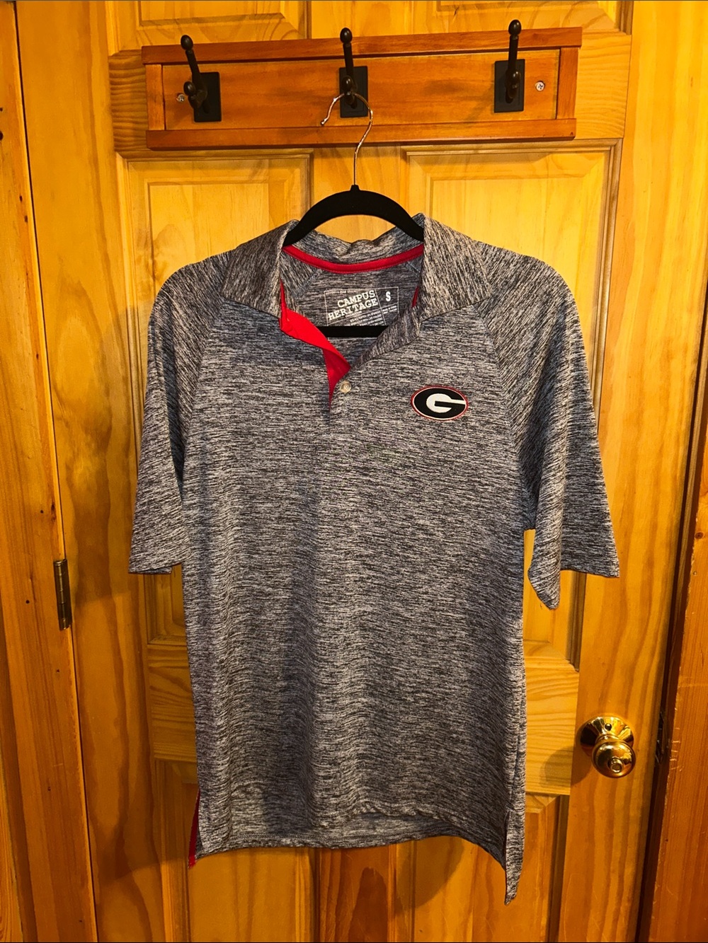 Campus Heritage Men's Heather Gray Polo with Red Accents and UGA G Georgia Logo